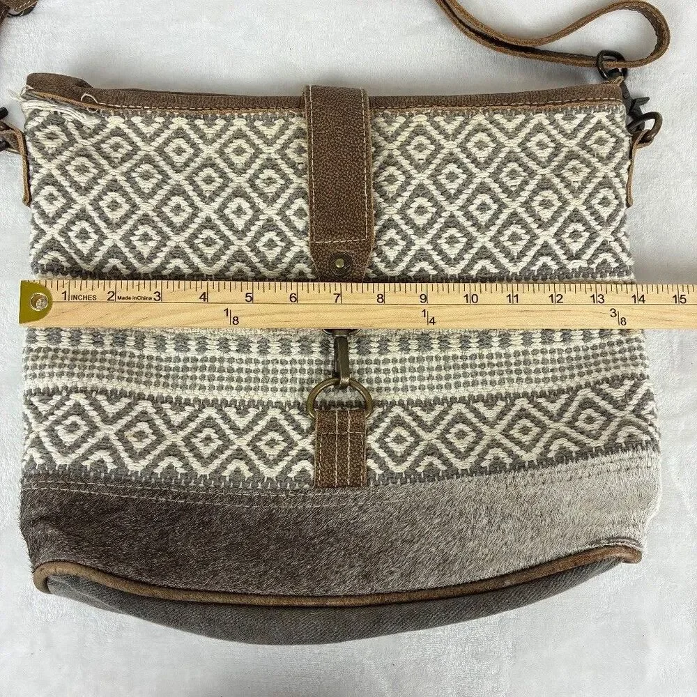 Myra Identity Crossbody Bag -Brown Gray Woven Cotton Geometric Boho Western